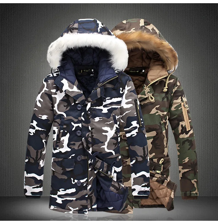 Зимнее пальто размера плюс, Мужская парка, 5XL, Камуфляжная парка, мужская зимняя куртка, Мужская куртка с большим меховым воротником, модное пальто средней длины