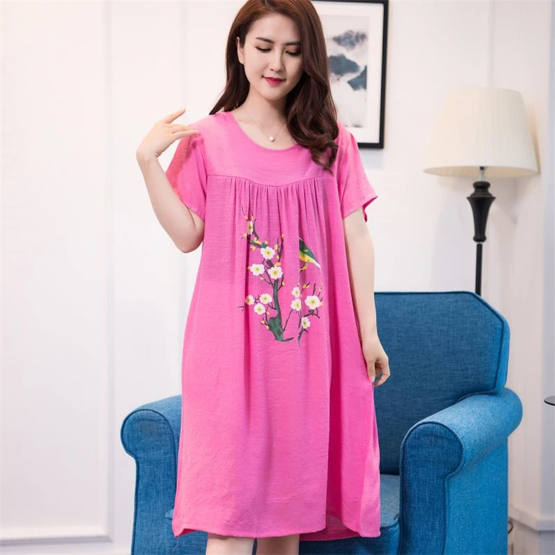 

Sleepwear Plus Size dress Summer Women Round Neck Sleepshirt Comfortable Short Sleeve Nightgown Loose Sleepshirts