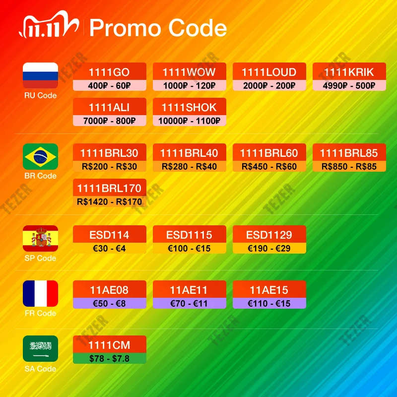 

[Crazy Deals】TEZER 2021 11,11 Super Sale с рекламным кодом и подарком [Добавить в корзину и получить больше бесплатных подарков]
