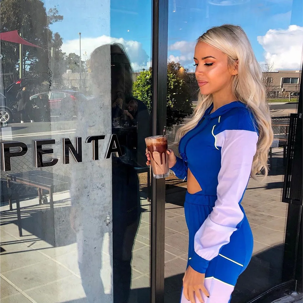 Осенние женские Беговые наборы боди с длинным рукавом капюшоном пуловер со