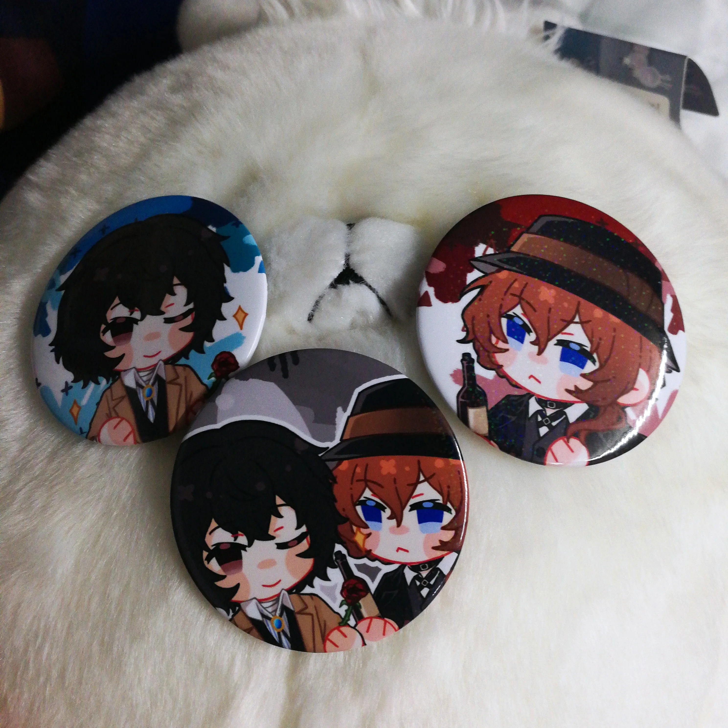 

58MM Anime Bungo Stray Dogs Dazai Osamu Nakahara Chuuya Figure Bedge Bags Badge Button Brooch Pin Souvenir Costume Cosplay Props