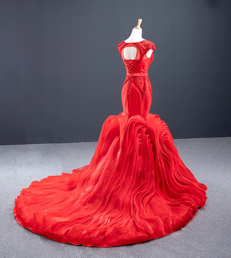 J66926 jancember royal red mermaid evening dress long o neck tiered lace gala dress vestidos de fiesta largos elegantes de gala