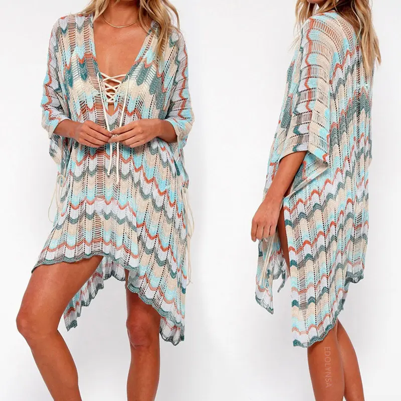 Пляжное платье оверсайз накидка саронг кафтан Пляжная туника пляжный купальный