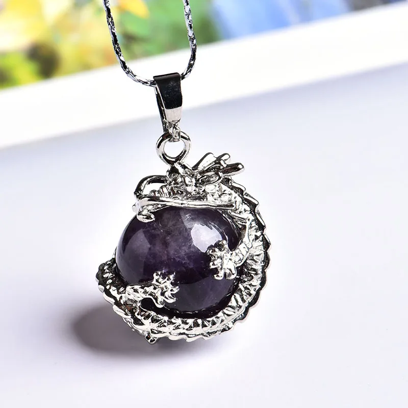 Amethyst 1 шт. натуральный Кристальный Дракон шар пара кулон минеральные ювелирные изделия Guardian благородная Мода кулон ожерелье DIY подарок ювелирные изделия - Цвет: Amethyst