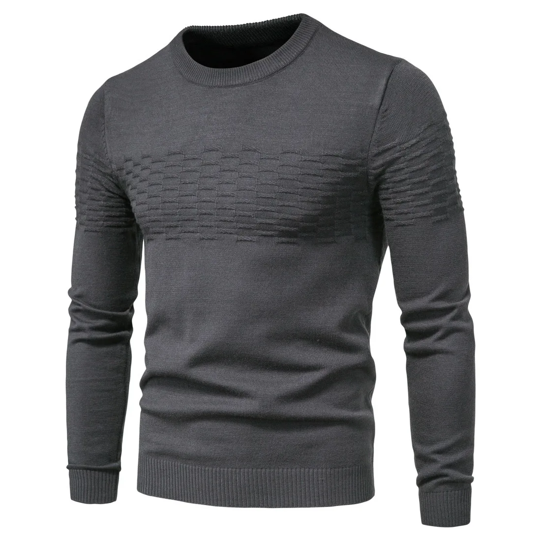 

2021 new men's casual solid color thick wool cotton sweater pullover men's high elastic fashion slim O-neck sweater