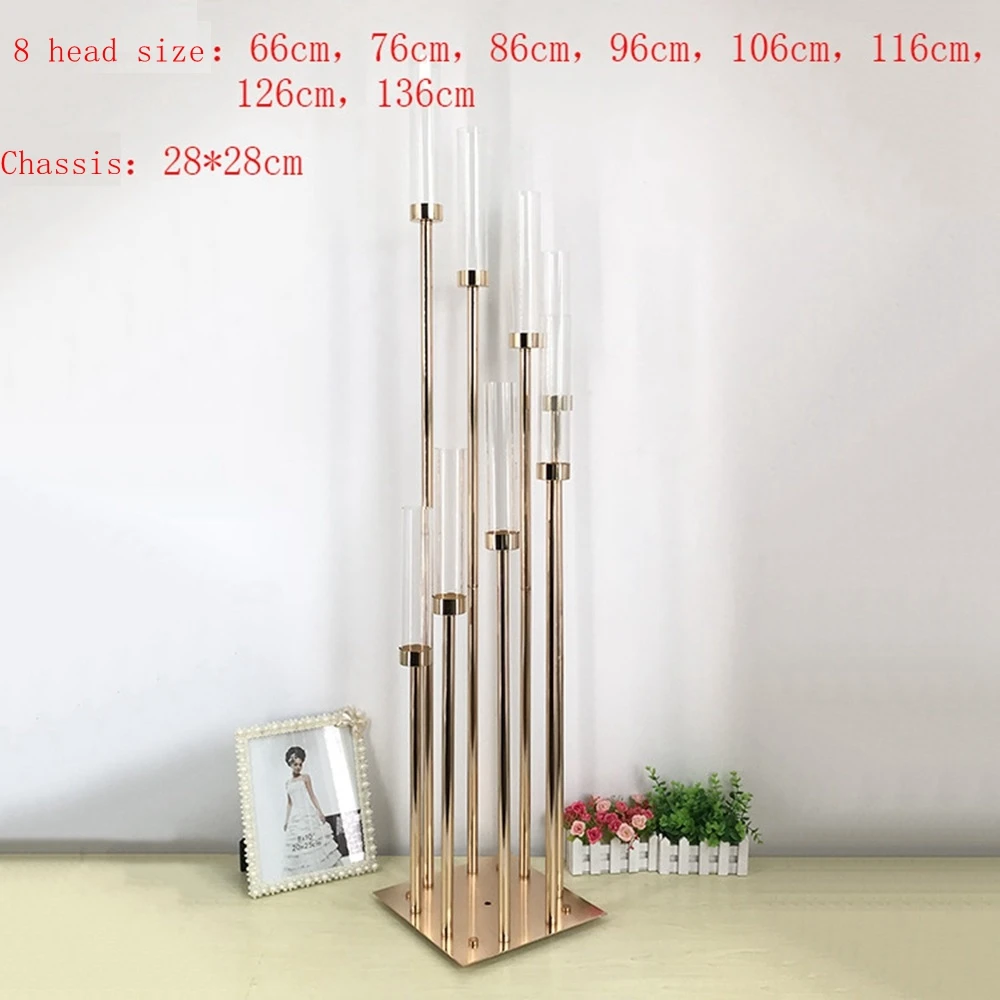 

4pcs/lot 8 Heads plating Metal Candelabra Gold Candle Holder Acrylic Wedding Table Centerpiece Holders Candelabrum Decoration