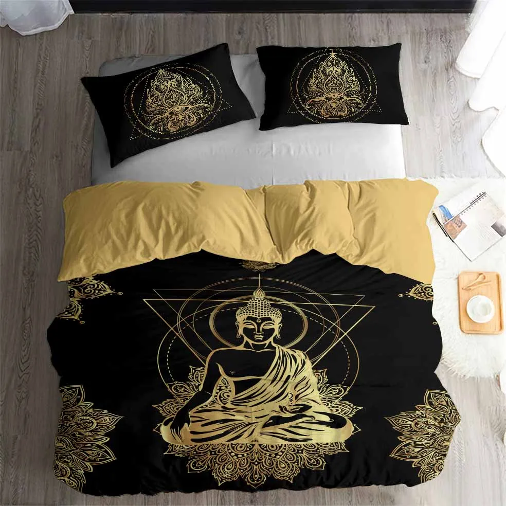 

HELENGILI 3D Bedding Set Buddhism Print Duvet cover set lifelike bedclothes with pillowcase bed set home Textiles #2-02