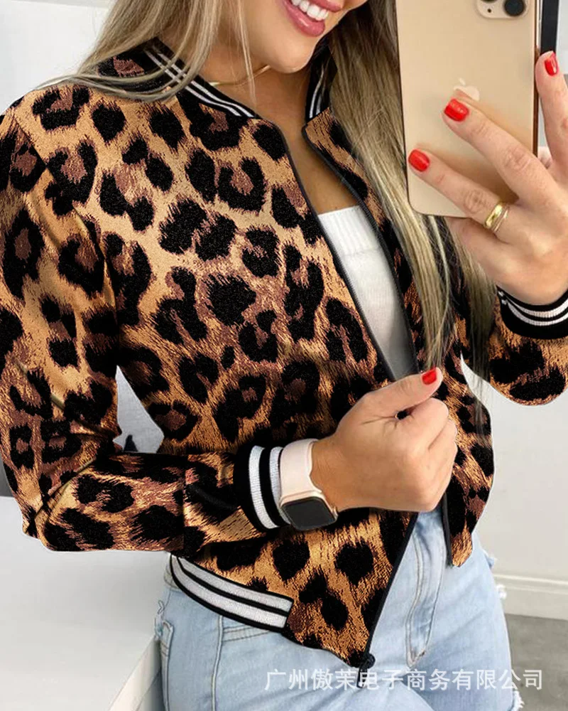 

2021 women's autumn new leopard print casual coat top