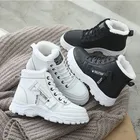 Зимние плюшевые ботильоны, теплые кроссовки для женщин, Модная стильная женская повседневная обувь с высоким берцем, водонепроницаемые женские зимние ботинки