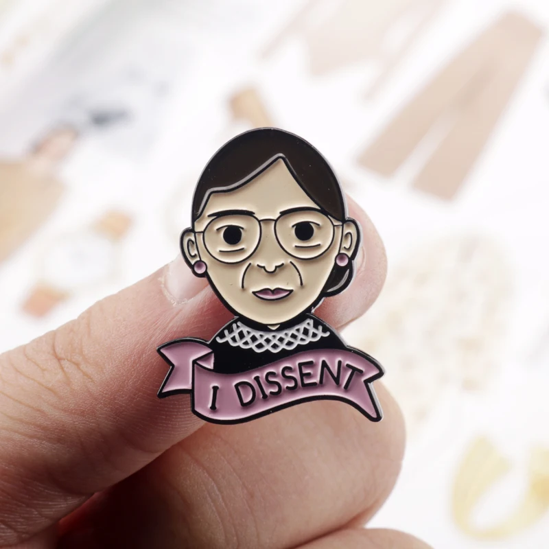 

Feminist Badge Brooch I Dissent Ruth Bader Ginsburg Figure Shape Enamel Pin Brooches Women Rights Lapel Pins Jewelry