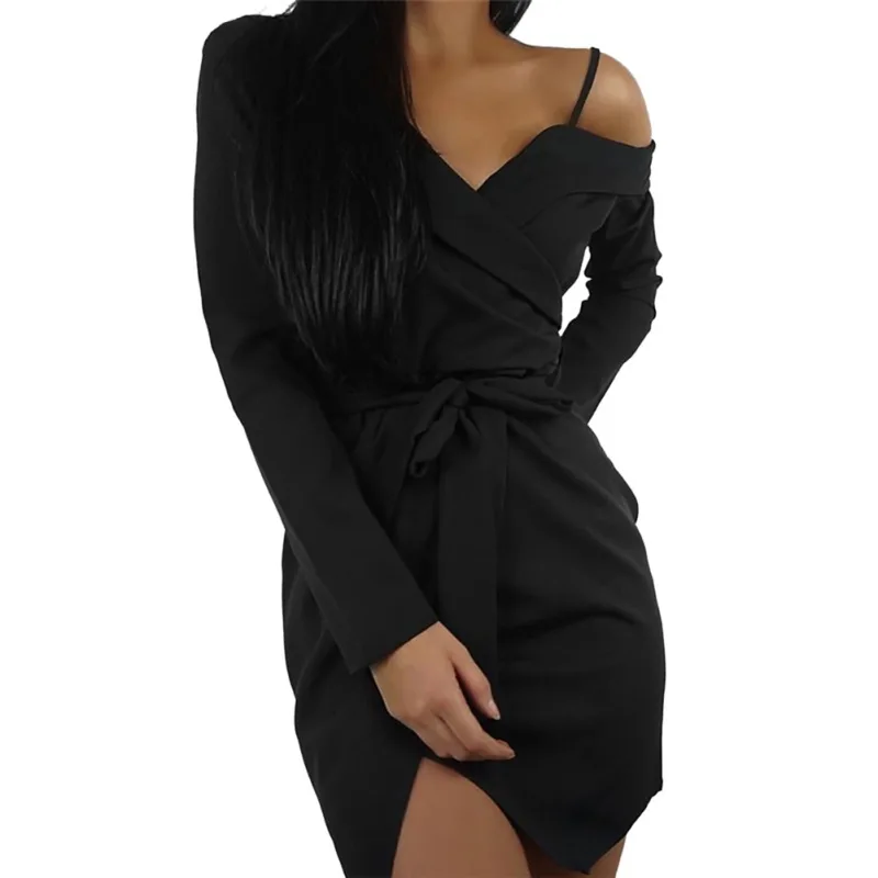 Осенне-зимняя повседневная женская одежда женские вечерние платья черного цвета