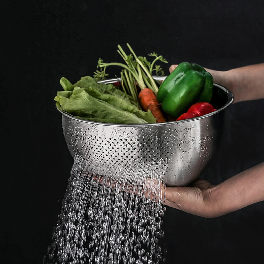 

Heavy Duty Stainless Steel Rice Washing Bowl Steaming, Draining & Rinsing