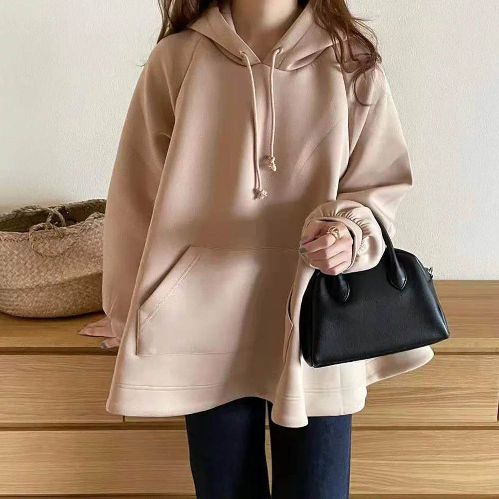 

Raglan Sleeve Plain Pocket Hooded Women's Hoodie Solid Color Street wear Fashion Style Female Swearshirt Ladies Fashion 2021