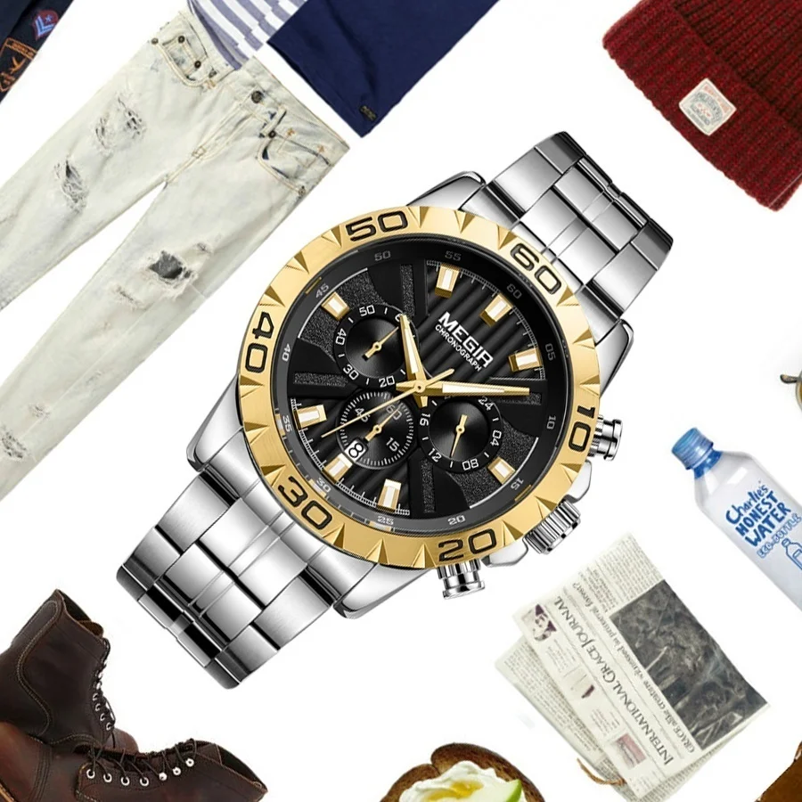 Часы наручные Megir Мужские кварцевые с хронографом брендовые Роскошные