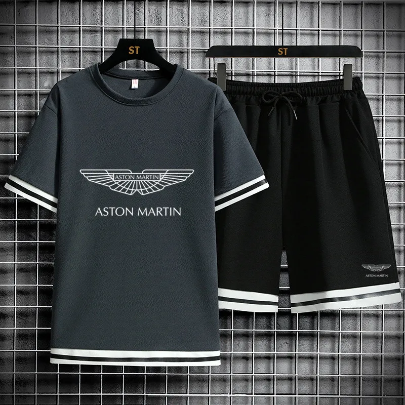 

2021 new ASTON car LOGO men's short-sleeved hot sale printed T-shirt sports and leisure suit short-sleeve summer 2-piece set