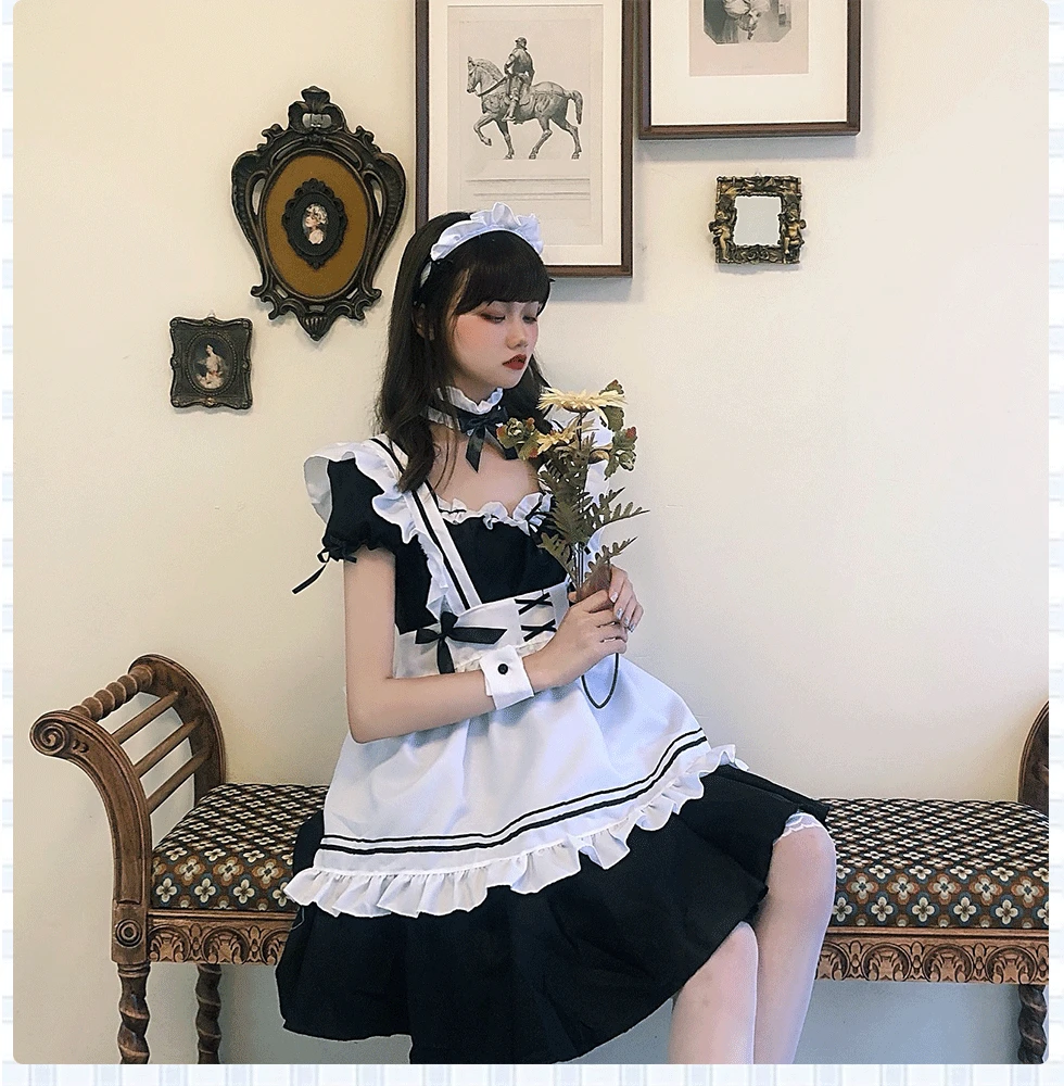Черное милое платье горничной для девочек Женский костюм Амин любви Nikki косплея