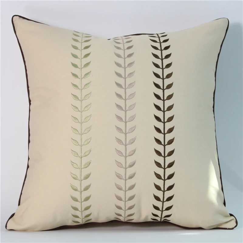 

1pc Home Decoration Cotton 3D Embroidered Pillow Case Without Core Square Sofa Cushion Cover Living Room Pillowcase-leaves