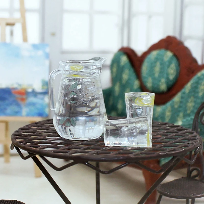 

1/12 Dollhouse Miniature Accessories Mini Lemonade Kettle Cup Set Simulation Drink Model Toys