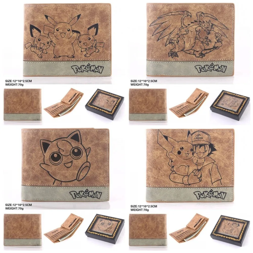 Аниме Покемон Пикачу Jigglypuff кожаный короткий кошелек мультфильм двойные деньги сумка pu кошелек карты фото держатели косплей сумка цвета хаки