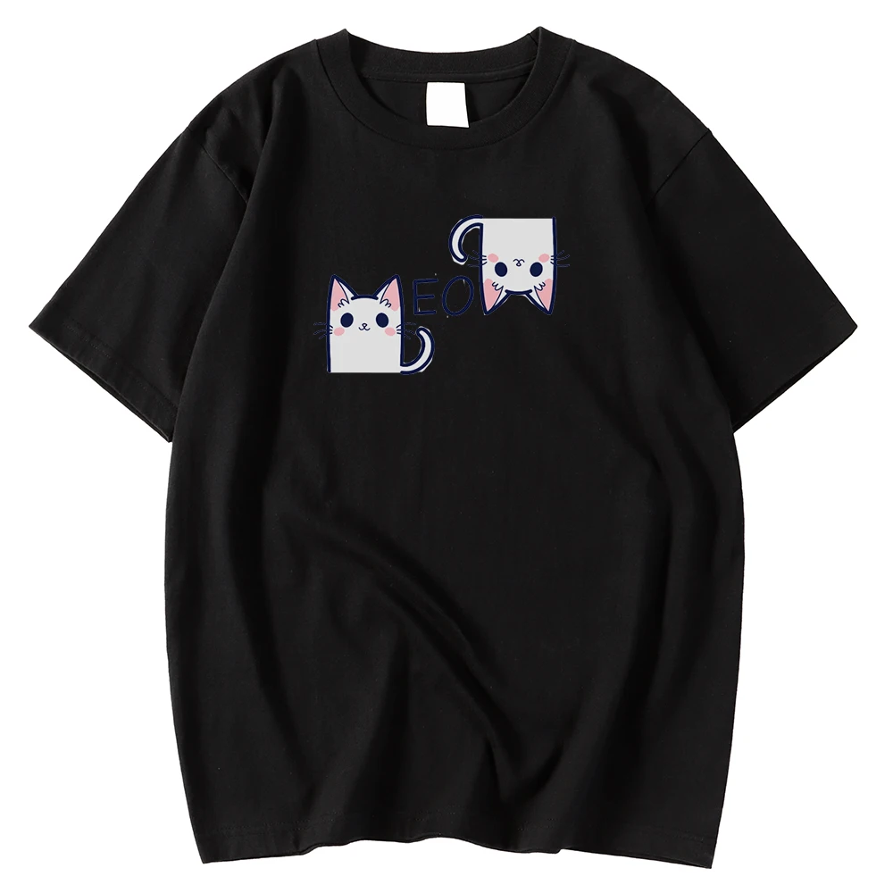 

Fashion Classic Men Tshirts Short Sleeve Tee Shirts Cartoon Cat Meow Letter Simple Print Tops Crewneck Oversize Tees Shirt Mens