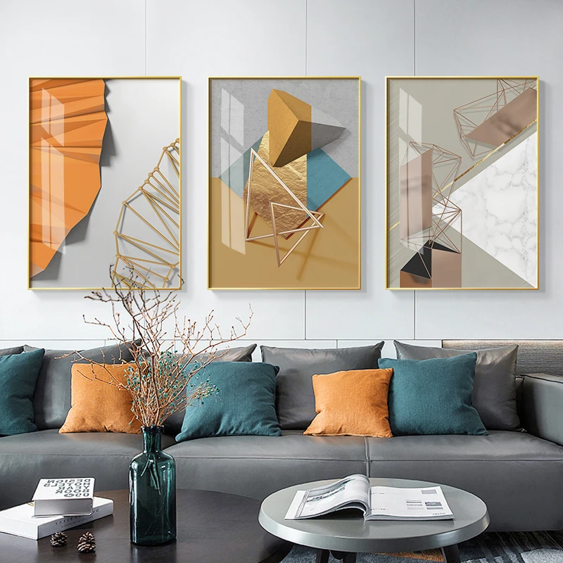 

Modern Industrial Geometries Canvas Painting Golden Structure Posters and Prints Abstract Wall Art Color Pictures Home Decoratio