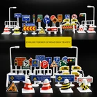 Дорожный знак, английская версия, 28 шт., модель сделай сам, Мини-Игровой коврик, дорожные знаки, светильник детей блочная Автомобильная игрушка