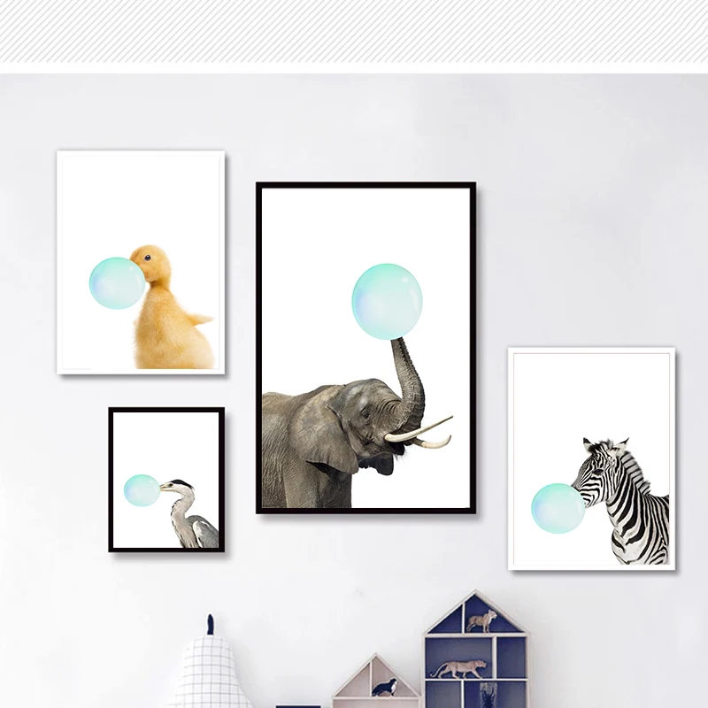 Детский слон Зебра утка сафари принты лесные животные Холст Искусство Плакат для