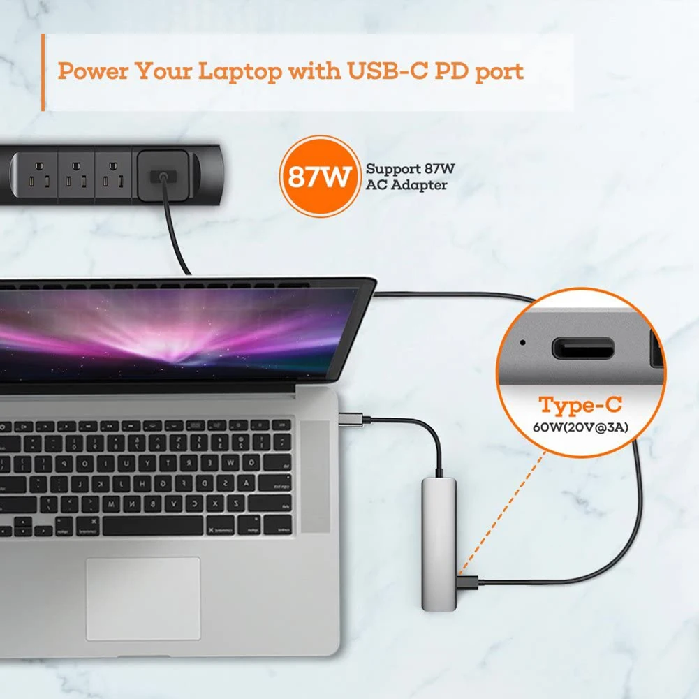 

6 in 1 USB 4K HDMI Multiport Card Reader Hub for MacBook Laptop Type C Devices