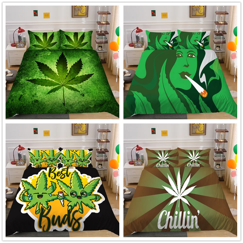 

3D Bedding Set Queen Size Maple Leaves Printed Duvet Cover Sets Tropical Leaf Plant Boys Girls Adult Modern Home Bedclothes