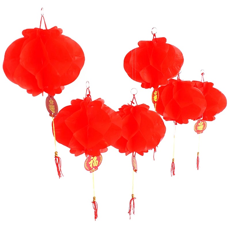 6 шт./лот новый год 2020 бумажный фонарь китайский фестиваль красный подвеска