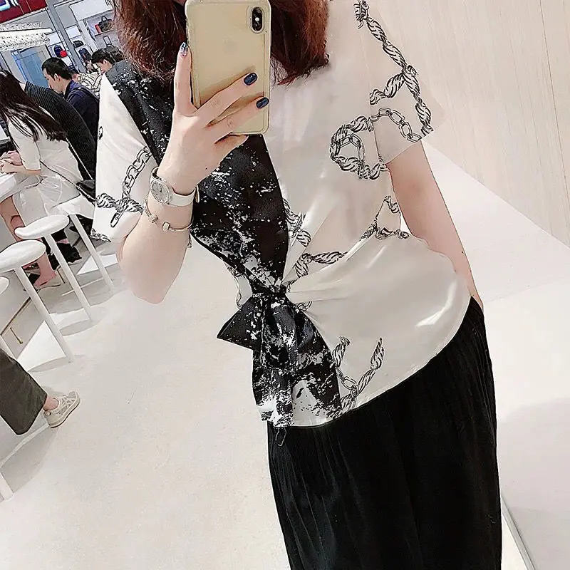 

Summer dress personality contrast short sleeve t-shirt women