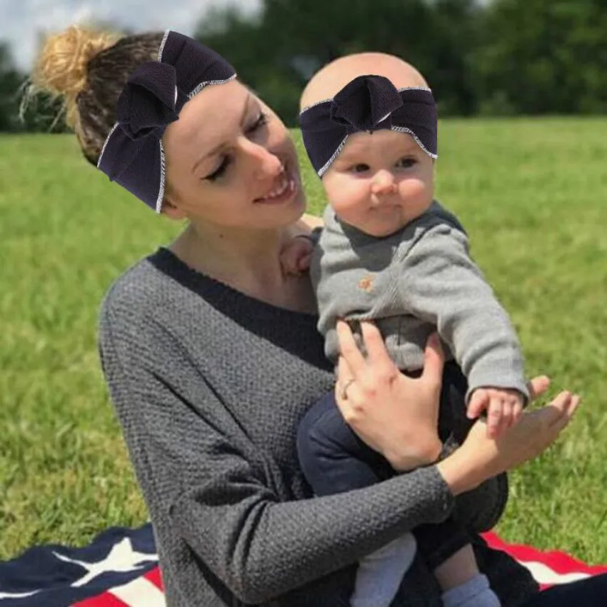 

2Pcs Mama & Baby Headwear Toddler Girls Mom Elastic Bow Knotted Turban Headband Headbands For Baby Girls Bow Children Headwear