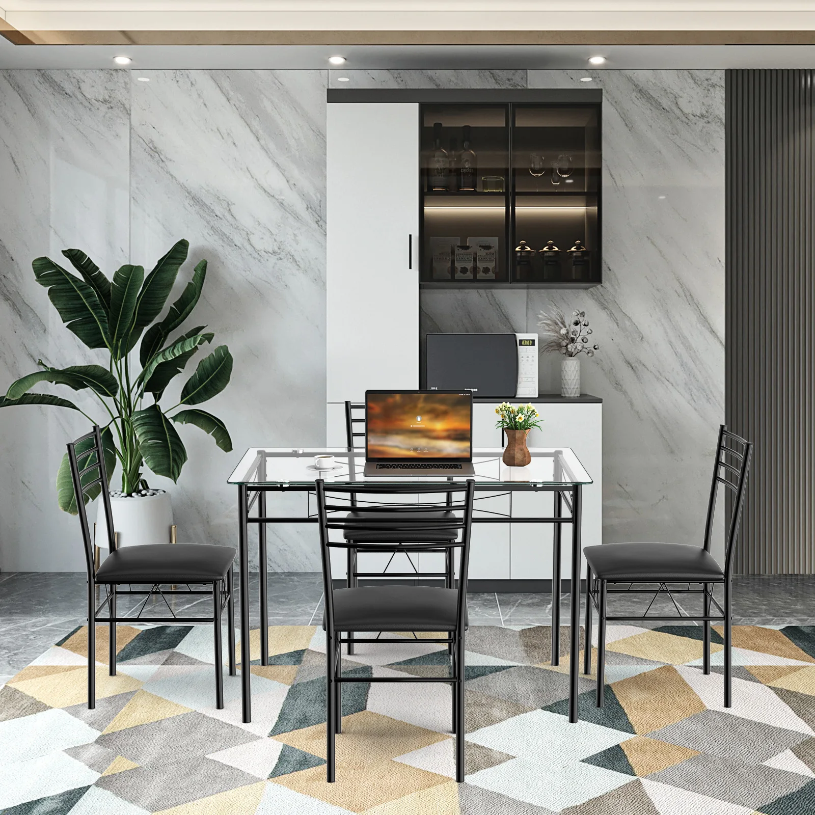 Обеденный стол из закаленного стекла обеденный современная столовая с 4 мягкими