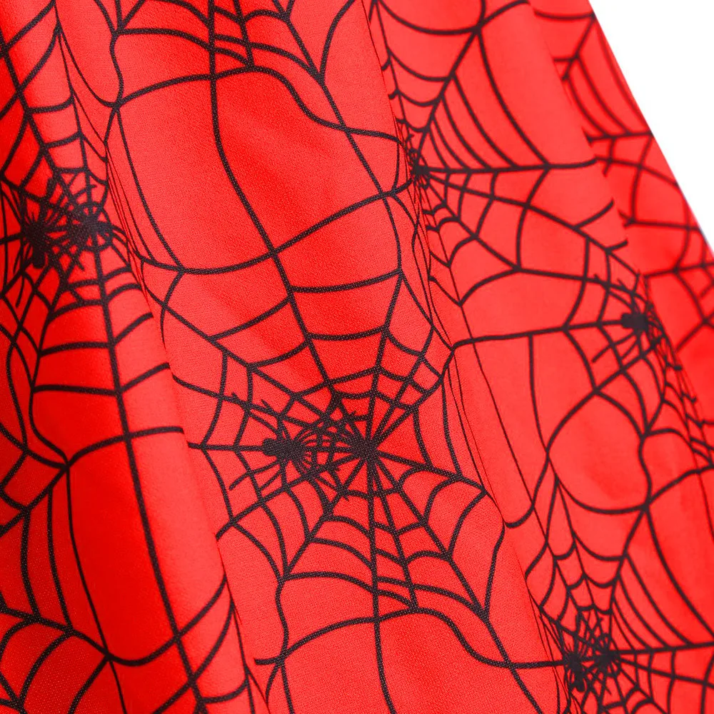 

Plus Size Halloween Dress Party Cobweb Print Yarn Short Sleeve Dresses Female Suspender Autumn Dress Evening Winter Ladies 9.27