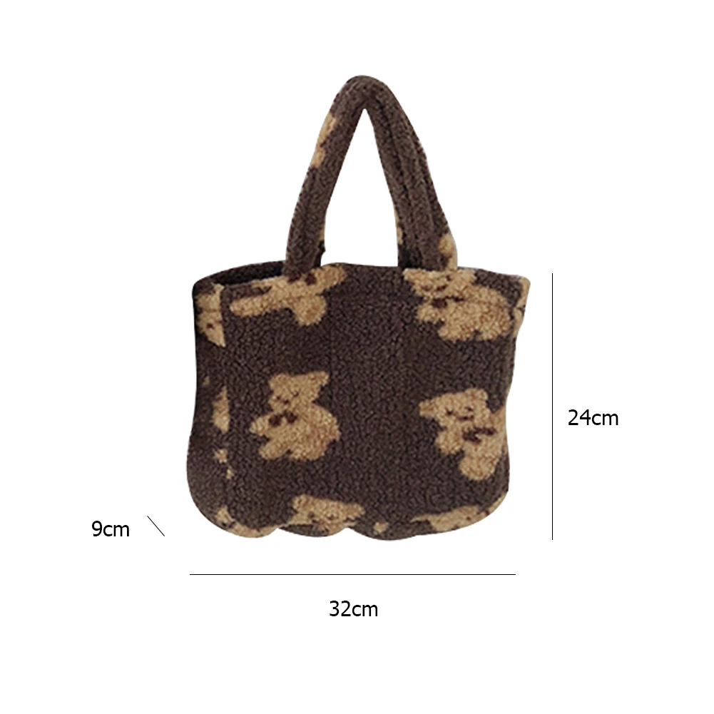 

Korean Bear Print Shoulder Handbag Shopping Street Top-handle Bags for Women 2020 Portable Ladies Fluffy Plush Shoulder Totes