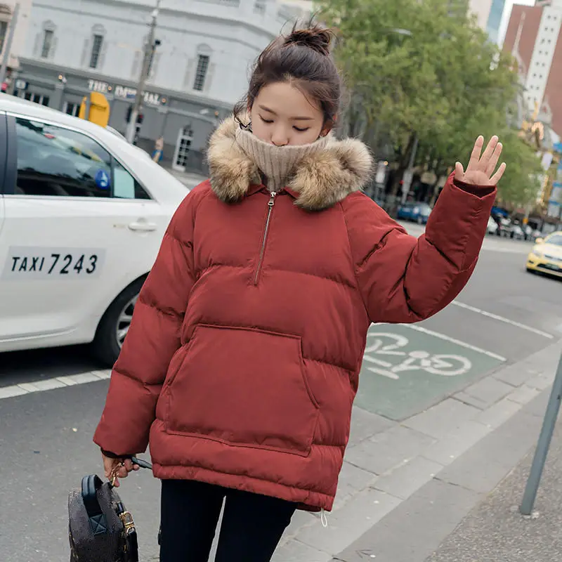 Brick red Parka Пуховая Хлопковая женская парка с капюшоном, свободная зимняя куртка для женщин, теплая, утолщенная, негабаритная, Студенческая, с карманами, женские зимние пальто Q1968 - Цвет: Brick red Parka