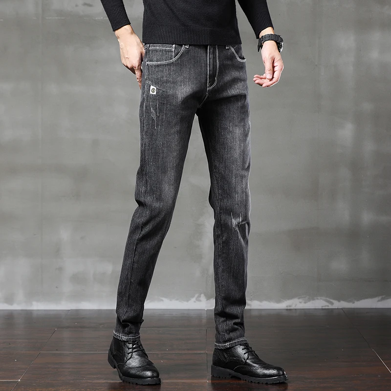Мужские модные деловые повседневные джинсы универсальные Стрейчевые узкие