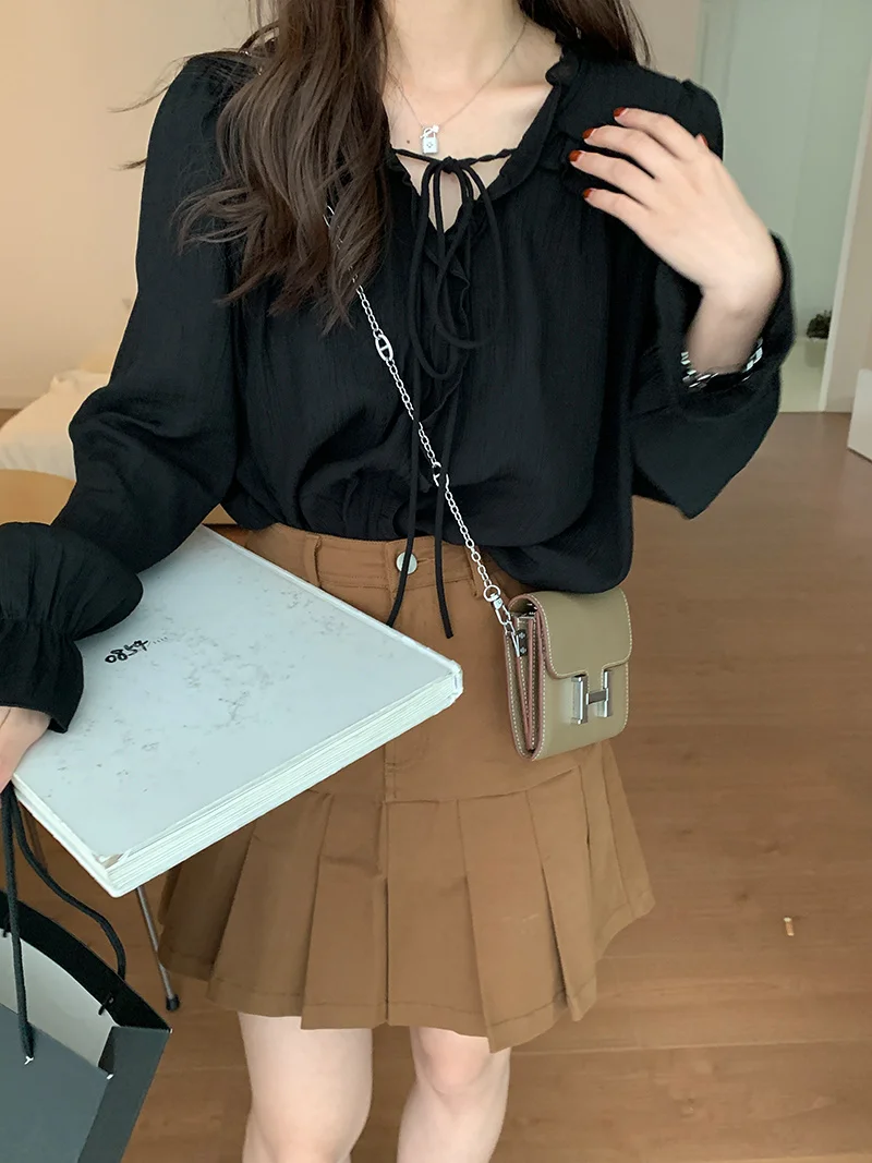 Женская кружевная рубашка с V-образным вырезом длинным рукавом | одежда