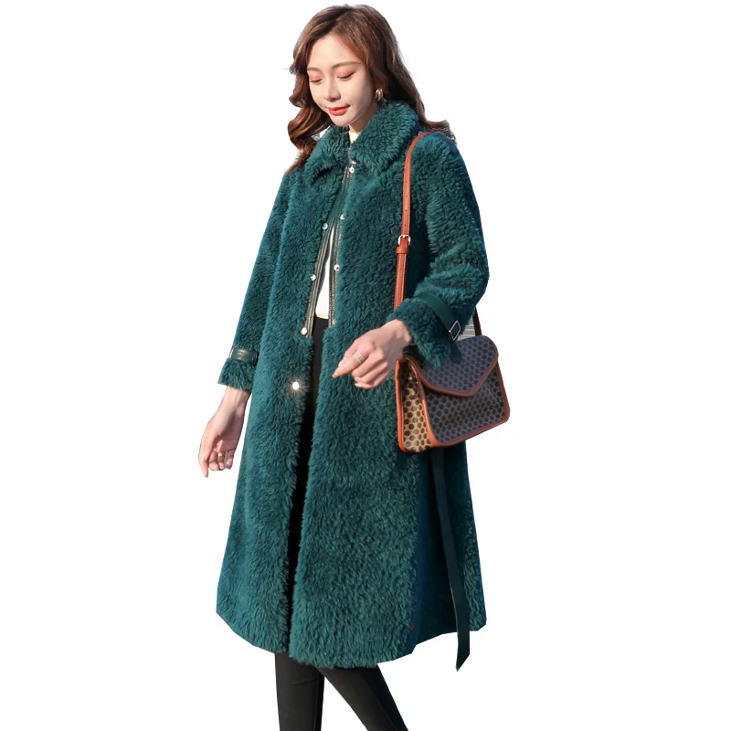 

Woolen Coat Mid-Length Turn Down Collar Particle Fleece Warm Woman Coats Fashion Casual 2019 Winter Lambswool Luxury Woolen Coat