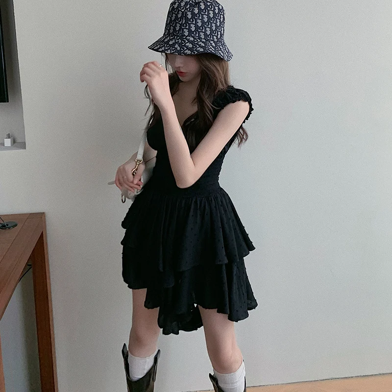 

Solid High Waist Dress Woman Simple Sleeveless Square Neck Sling Dress Women Summer Casual Off-shoulder Black Dresses Women's