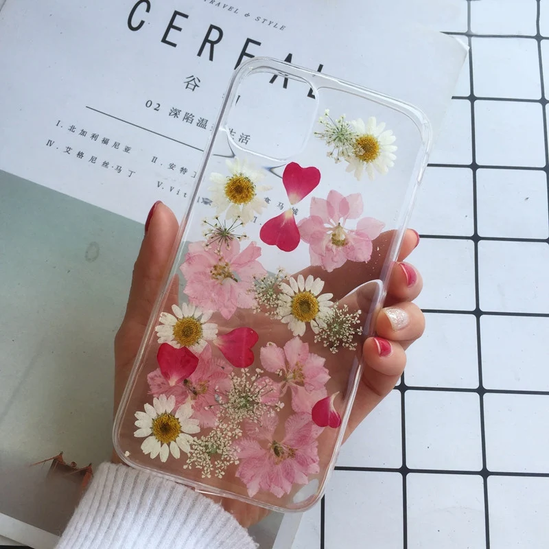 T19 Tfshining настоящий прессованный высушенный чехол с цветами для iphone 11 11pro max X XR Xs max 6 6s 7 8 plus, прозрачный чехол, блестящий девчачий чехол - Цвет: T19