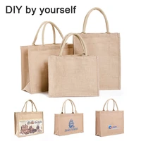 portable reusable jute shopping bag eco friendly burlap large capacity handbag