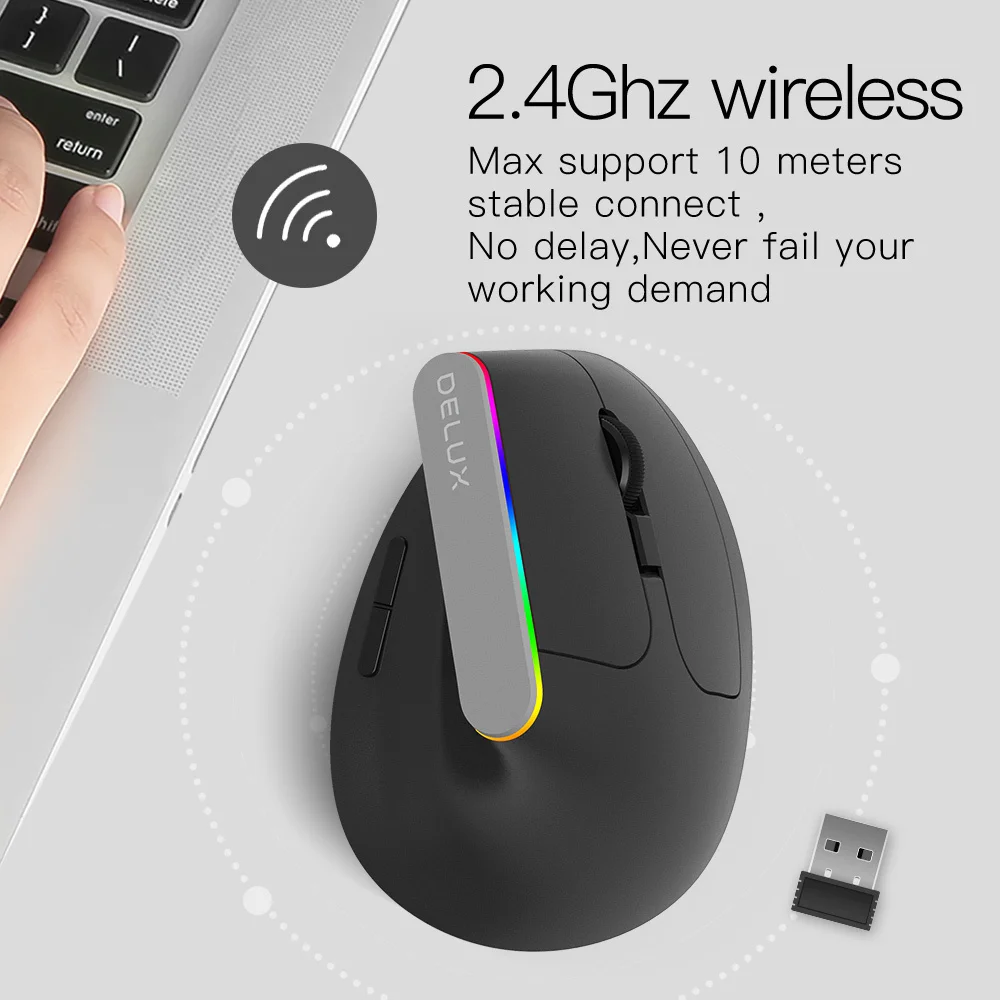 

Vertical Wireless Mouse 6 Button Ergonomic Gaming Mice USB Optical Computer Mause RGB Wrist Healthy Gamer Mouse with LED Backlit