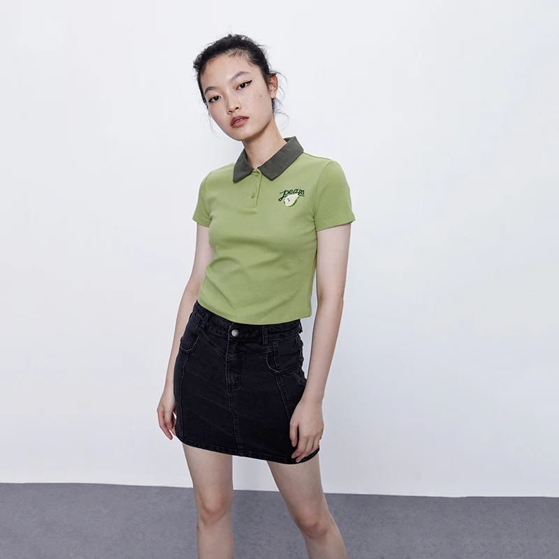 ZA 2020 блузка с отложным воротником Женская мода короткий рукав зеленый