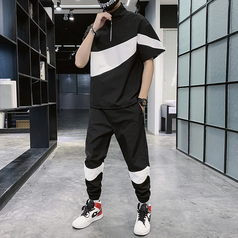Casual Short Sleeve T-shirt &amp Pants 2 Pieces Set M-3XL Plus Size Men Sweat Suit High Quality 2020 Summer Tracksuit For Me | Мужская