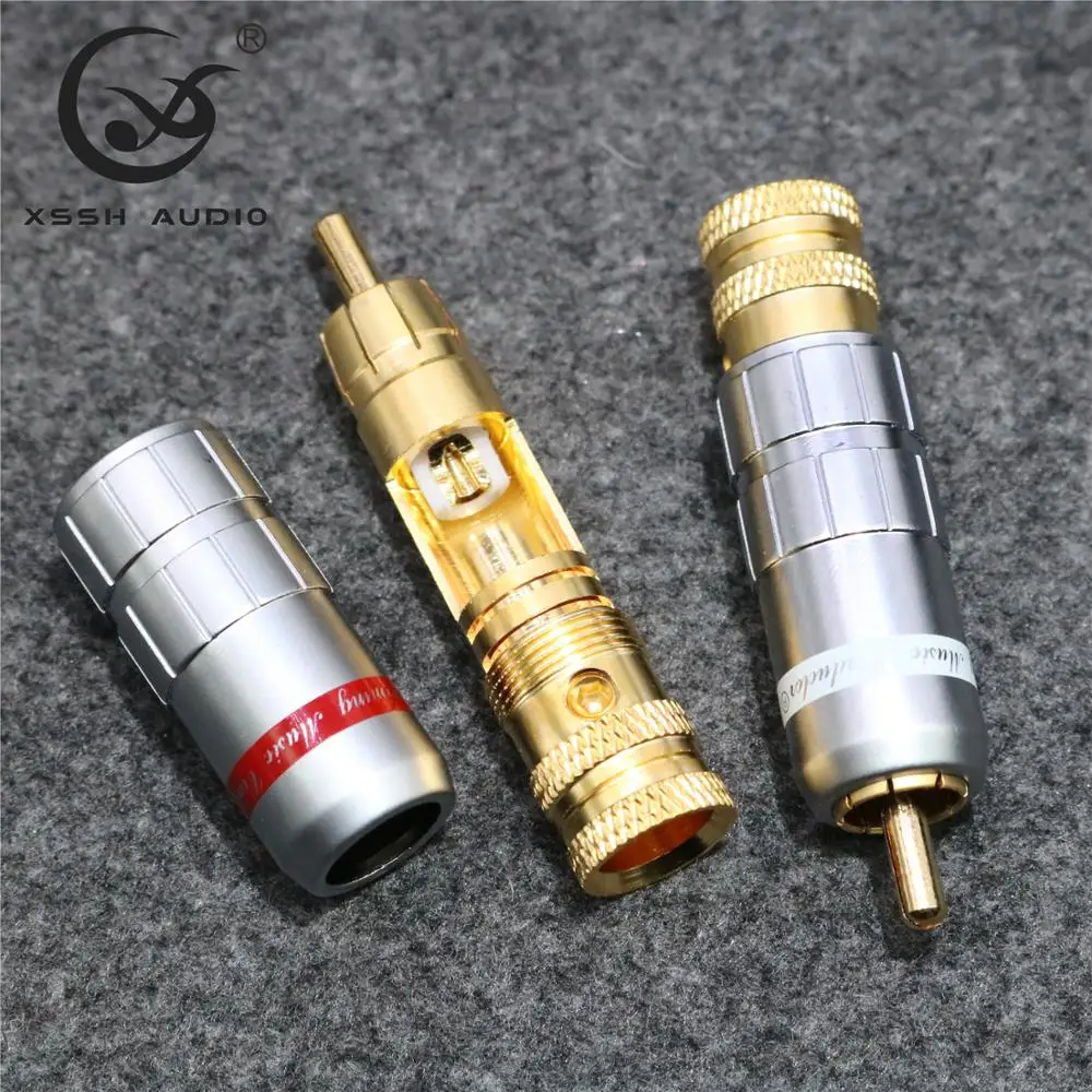 

RCA Adapter XSSH YIVO Hi-End HIFI DIY OEM Brass Gold Plated Male Signal RCA Plugs Connector Jack for 8mm Max Audio Cable Cord