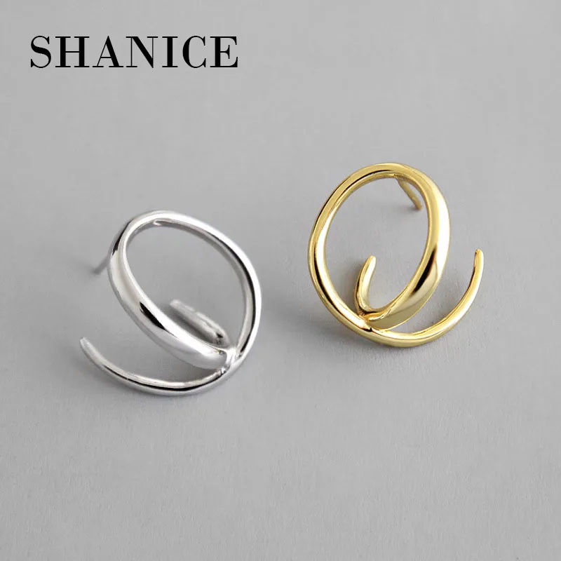 SHANICE 925 пробы серебряные серьги гвоздики для женщин девочек INS простой геометрический круг неправильные линии дети пирсинг ювелирные изделия