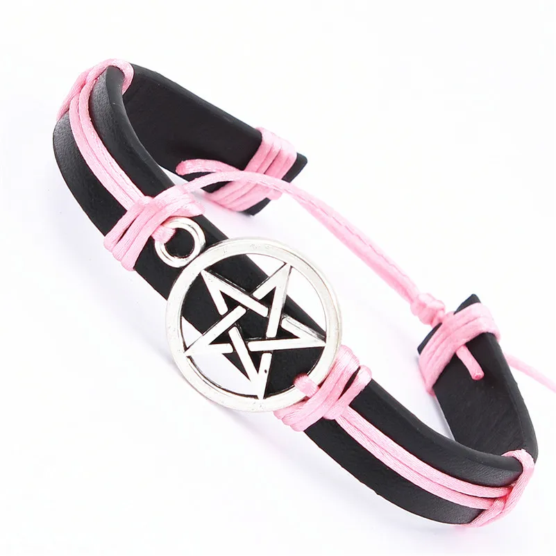 Мужской и женский кожаный браслет DGW плетеный серебристого цвета с пятиконечной