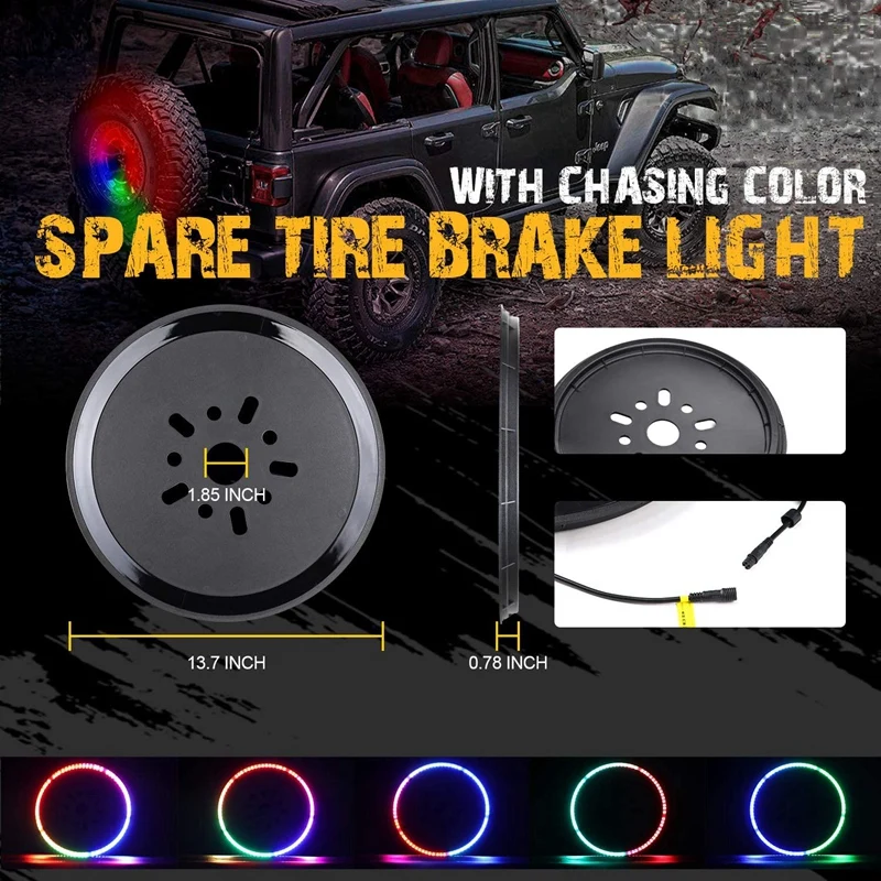 Chasing Color Spare Tire Remote Sync Control Third Brake Light Rear Wheel Lights for Jeep Wrangler JK JKU JL 2018-2020 |
