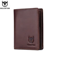 bullcaptain new rfid mens leather wallet short vertical locomotive british leisure multi function card package leather wallet